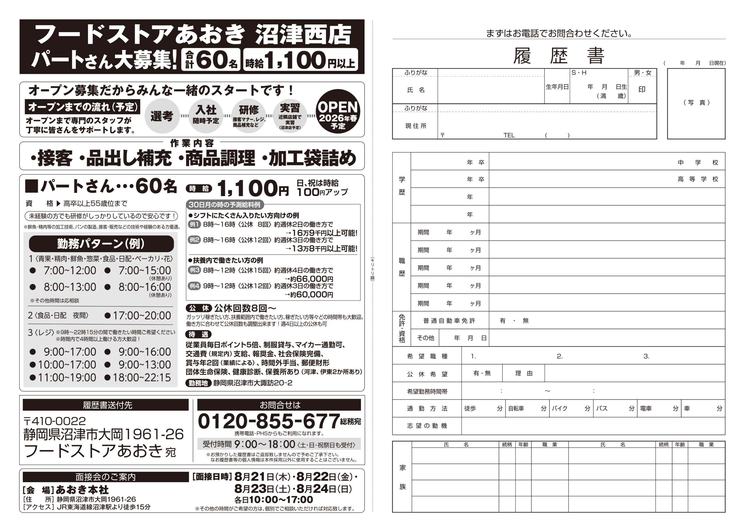 フードストアあおき沼津西店 パート募集裏面